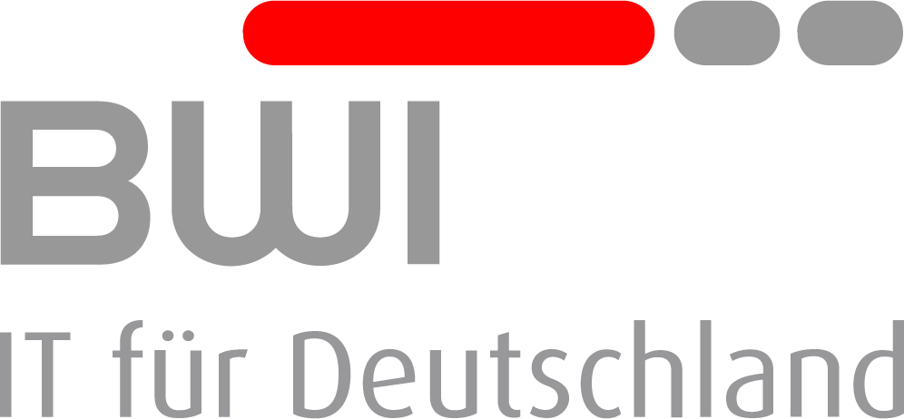 BWI IT für Deutschland logo. Mit einem roten Balken darüber.
